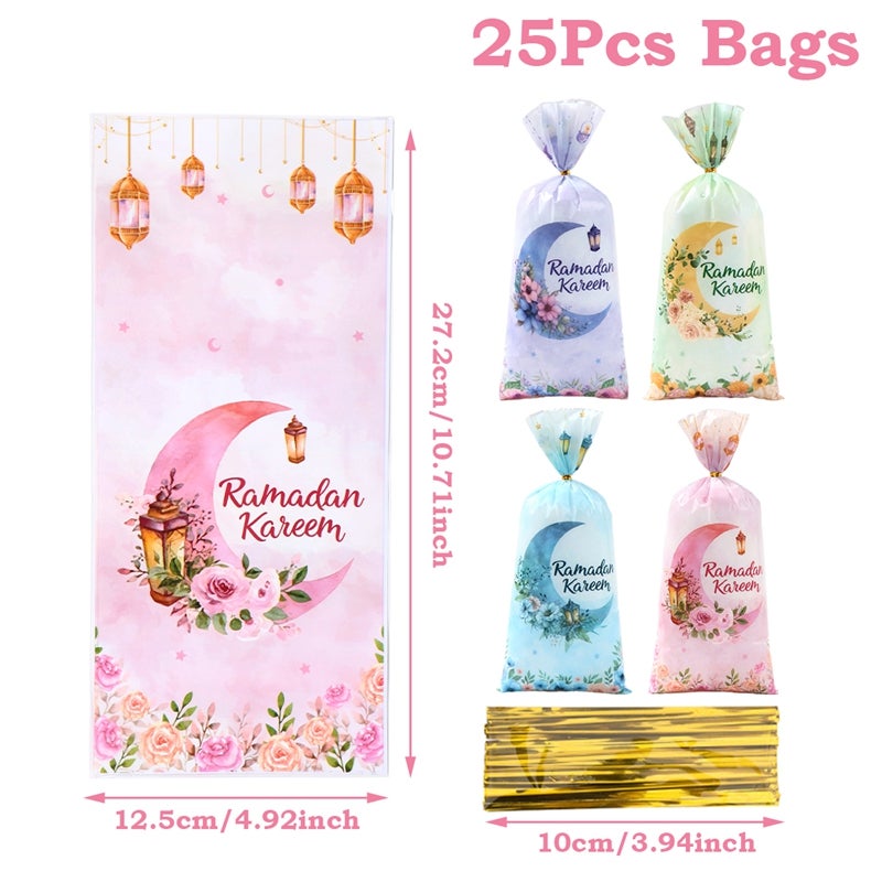 25pc Eid Mubarak Gift Bag, Plastic Cellophane Treat Bag, Ramadan Gift Bags
